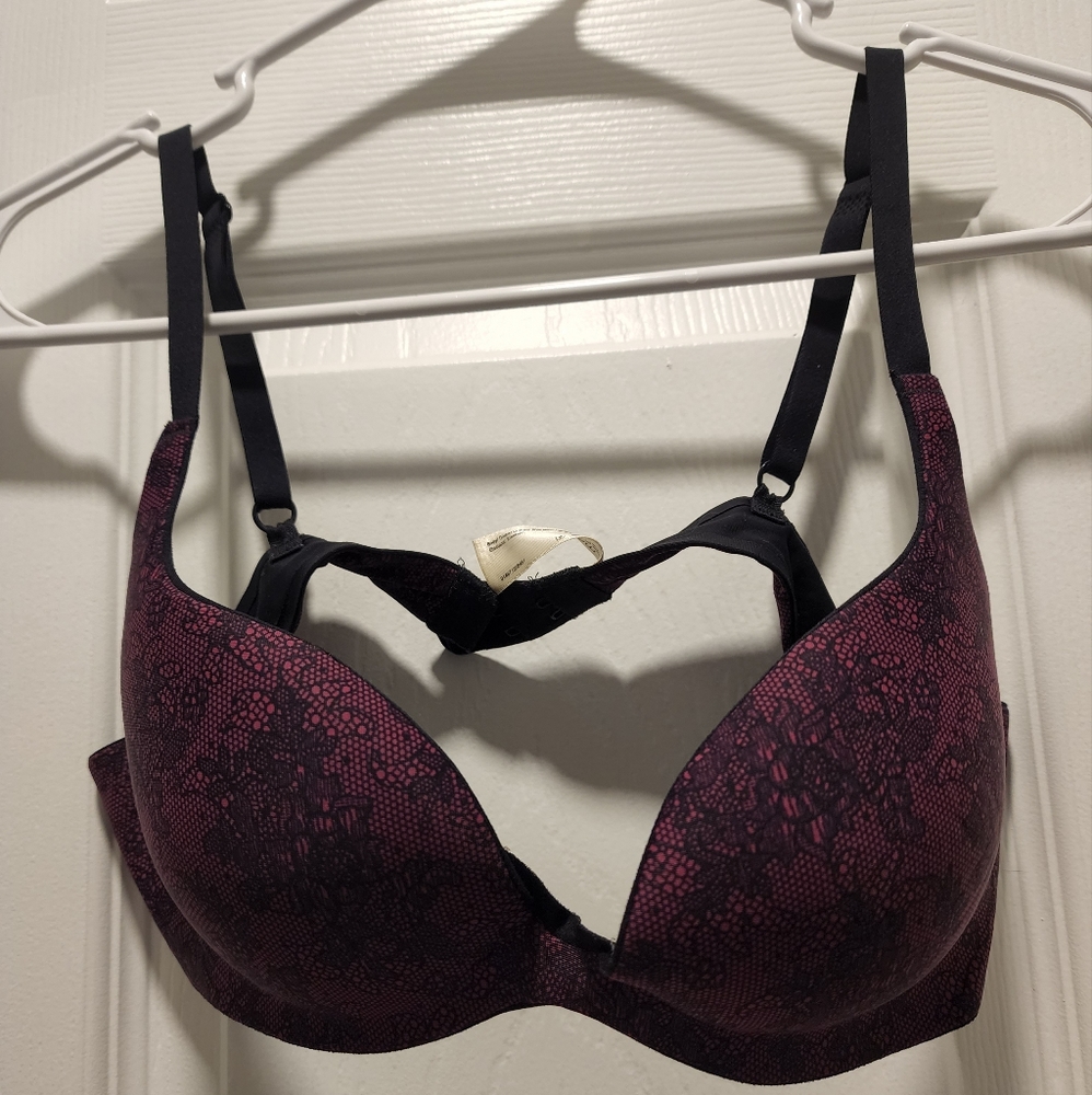 Maidenform Burgundy Black Floral Push Up Bra Size 34B